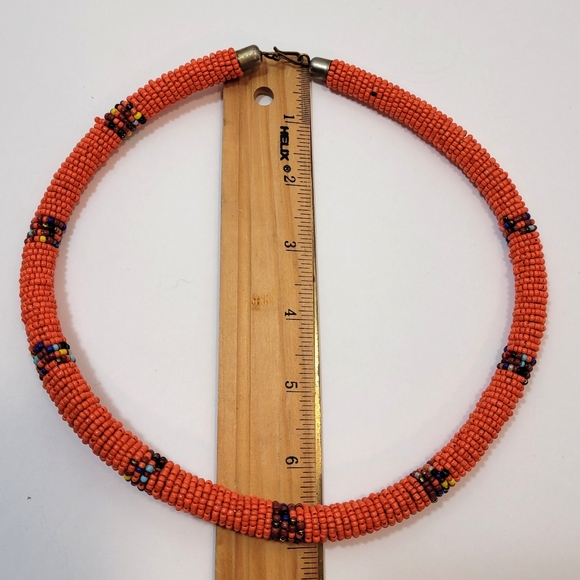 Beaded Necklace Ethnic Boho Masai Massai in Orange - Picture 2 of 7